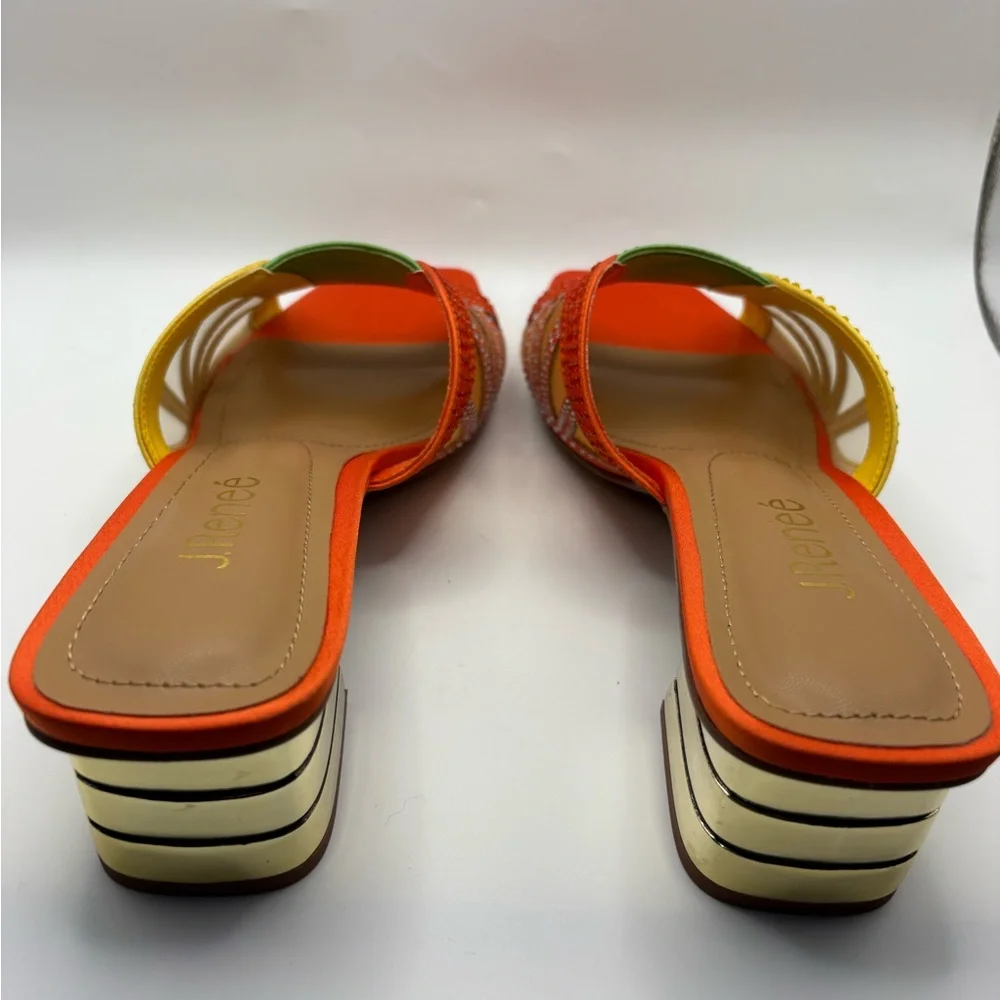 J.Renee Orange, Yellow & Green Embellished Low Block Heel Slide - Picture 7 of 16